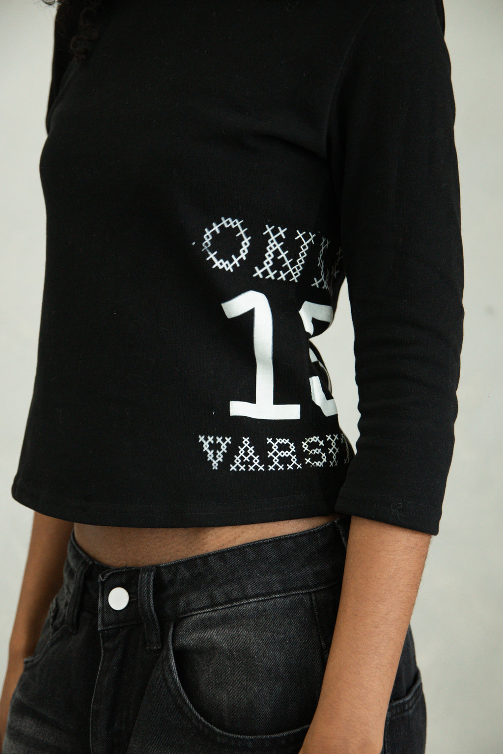 Grey Varsity 3/4 Sleeve Top