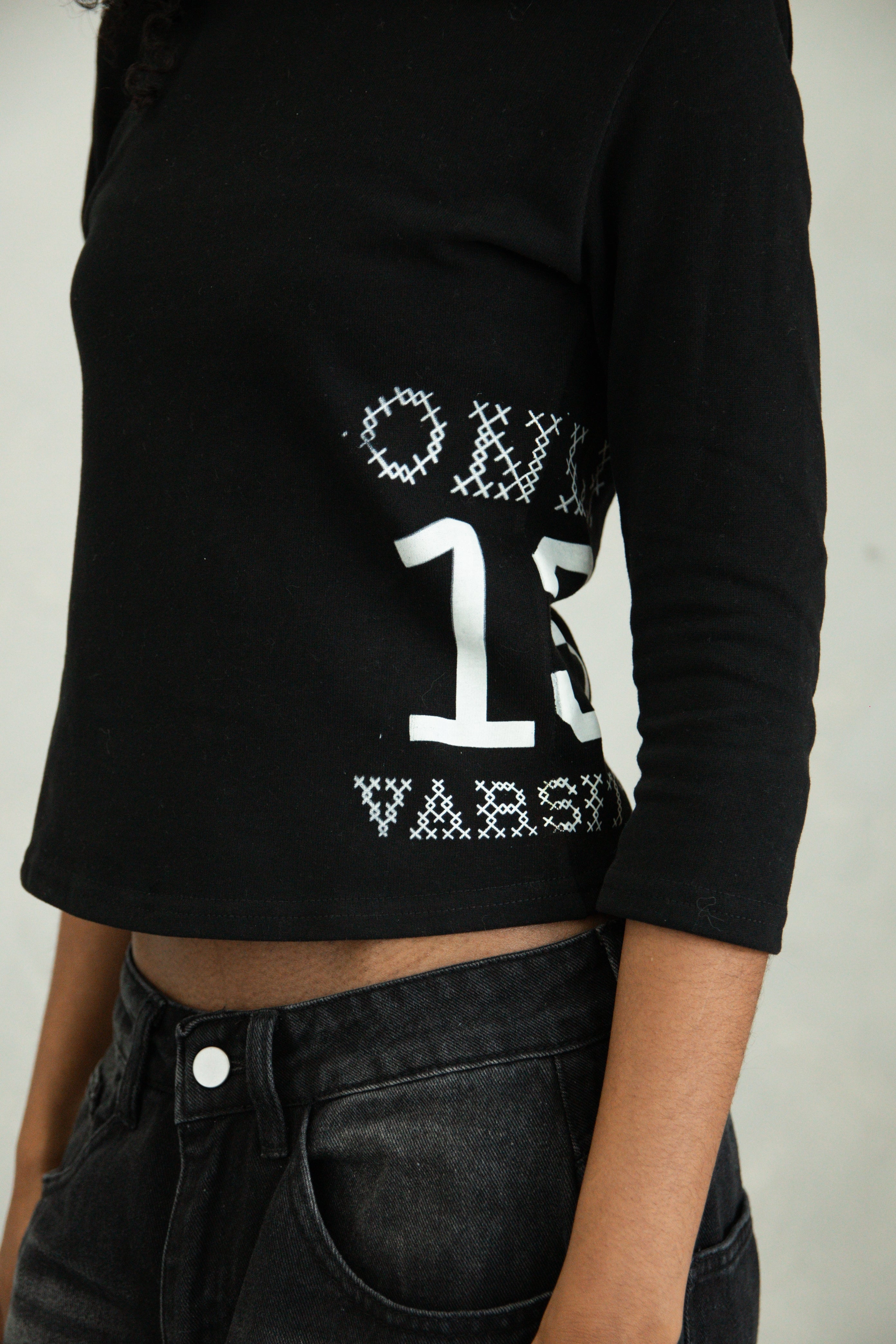 Black Varsity 3/4 Sleeve Top